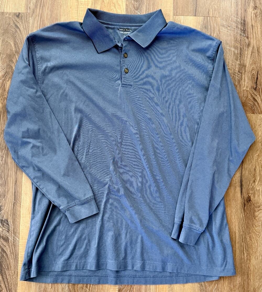 XXL Pebble Beach Men's Golf Polo Shirt Blue Long Sleeve Collared EUC